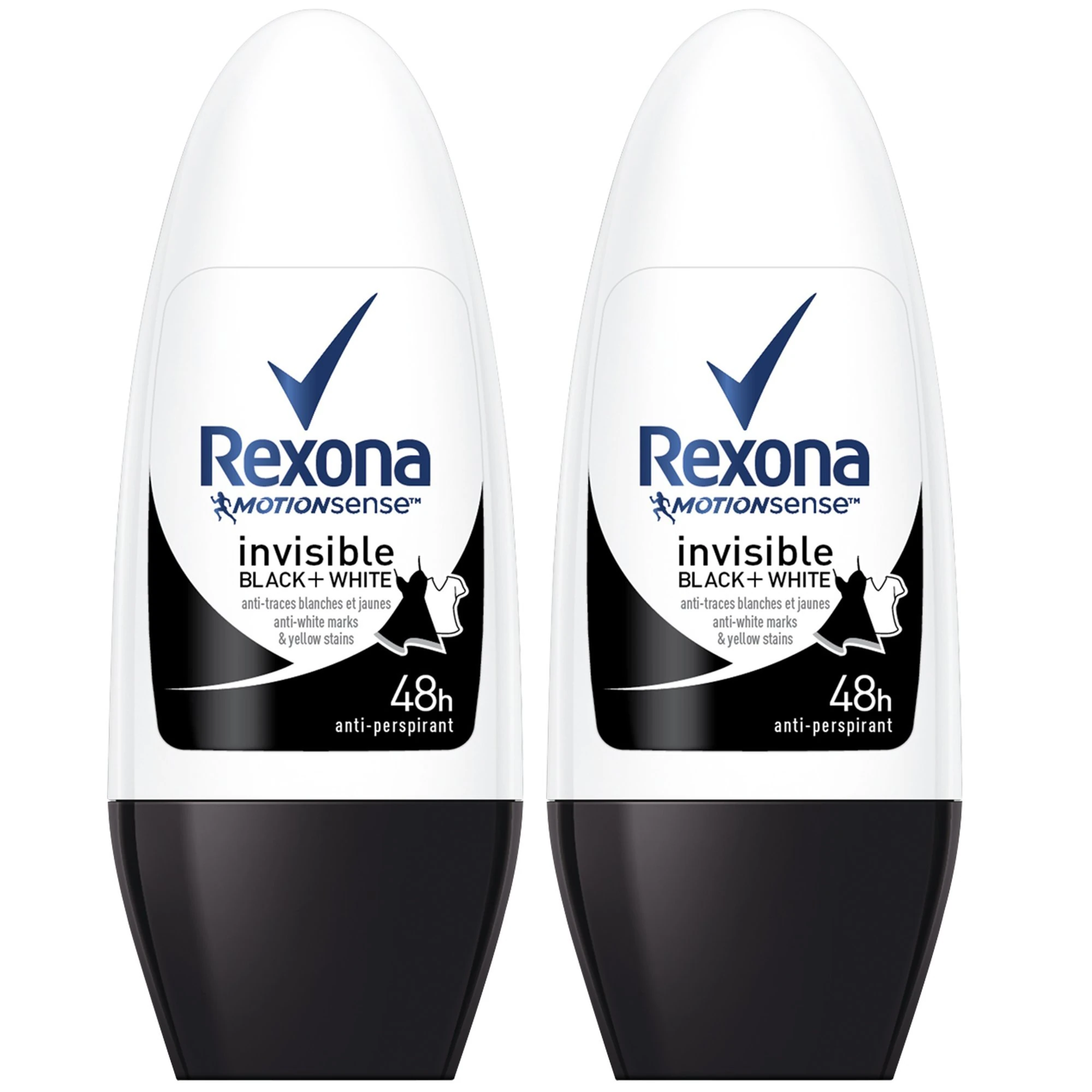 Rexona Women's Deodorant Roll-On Invisible Black + White Freshness, Light Fragrance, 50 ml – Pack of 2
