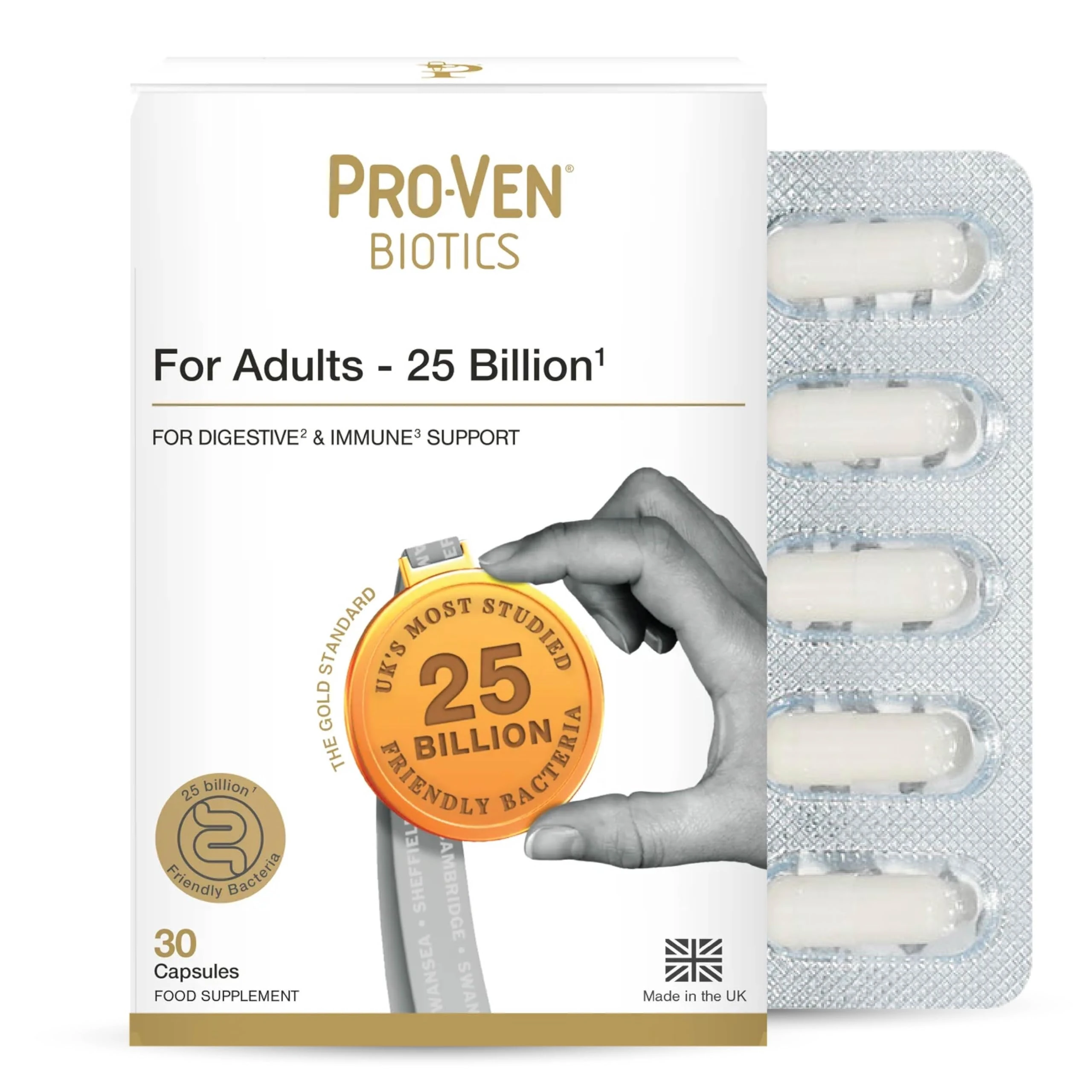 Pro-Ven Probiotics for Adults | Digestive Health & Immune System Support | 25 Billion CFU & Multivitamin Supplement | High-Strength Gut Support | 30 Capsules
