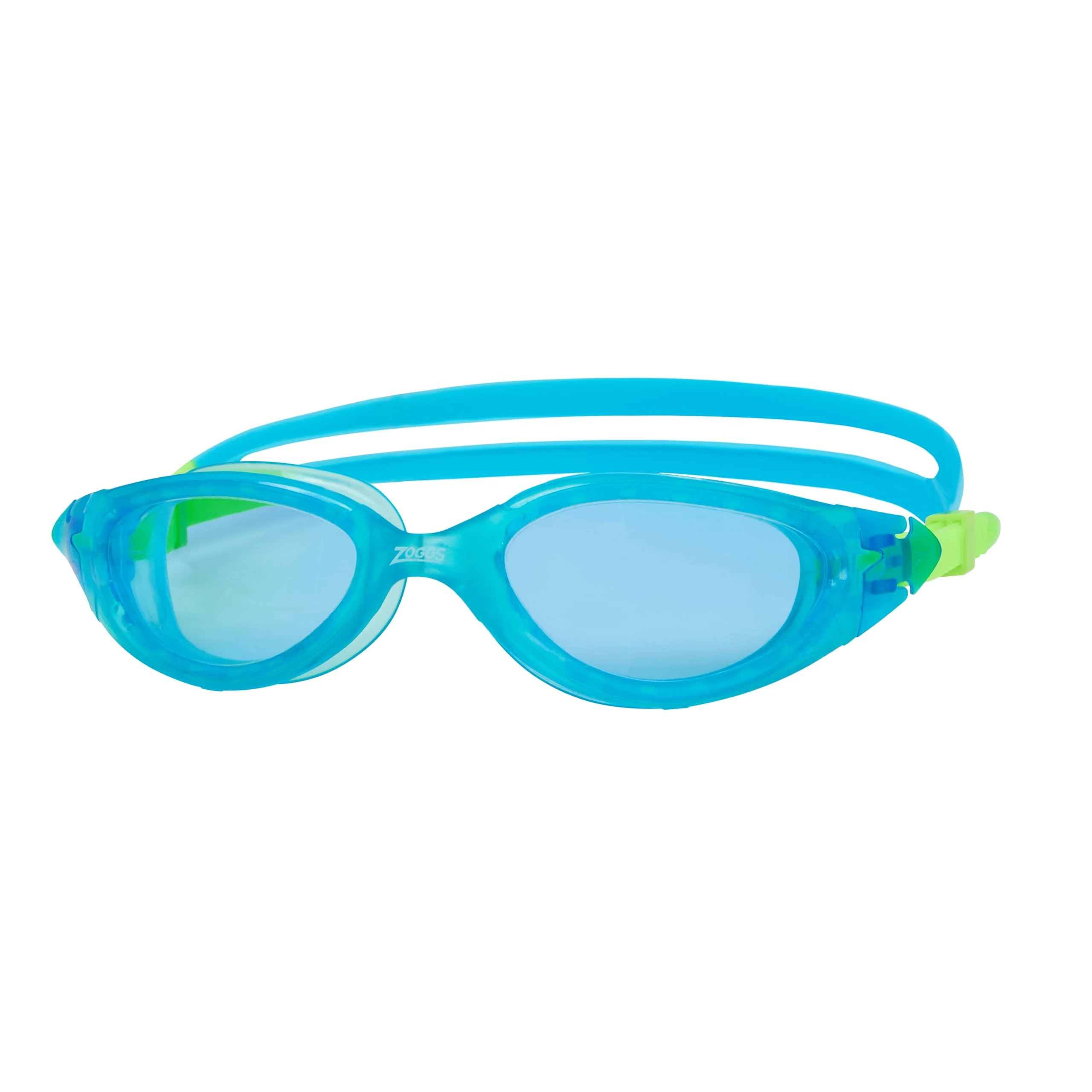 Zoggs Panorama Kids Swimming Goggles (Blue Lens, Blue/Green, 6-14 Years) with Tinted UV Protection & Soft, Anti-Leak Seal, Wide Vision with Anti-Fog, Junior Boys & Girls Swim Goggles Kids