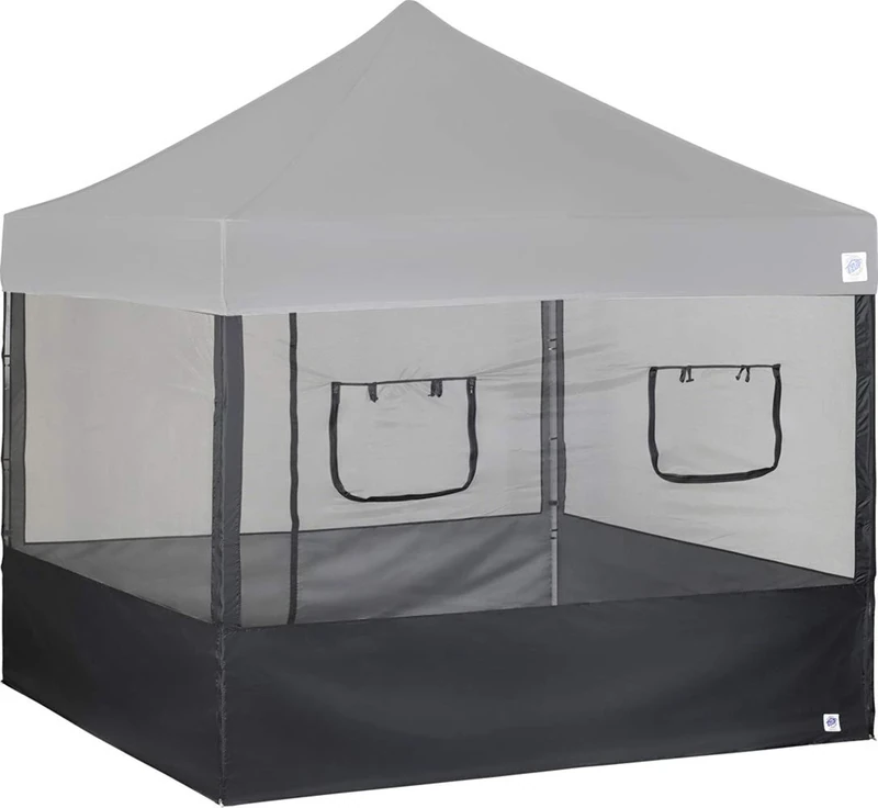 E-Z UP Food Booth Sidewall Kit, Set of 4, Fits 10' x 10' Straight Leg Canopy (Canopy/Shelter NOT Included), Includes 2 Roll-Up Serving Windows, Commercial Grade Mesh, Black - Image 1