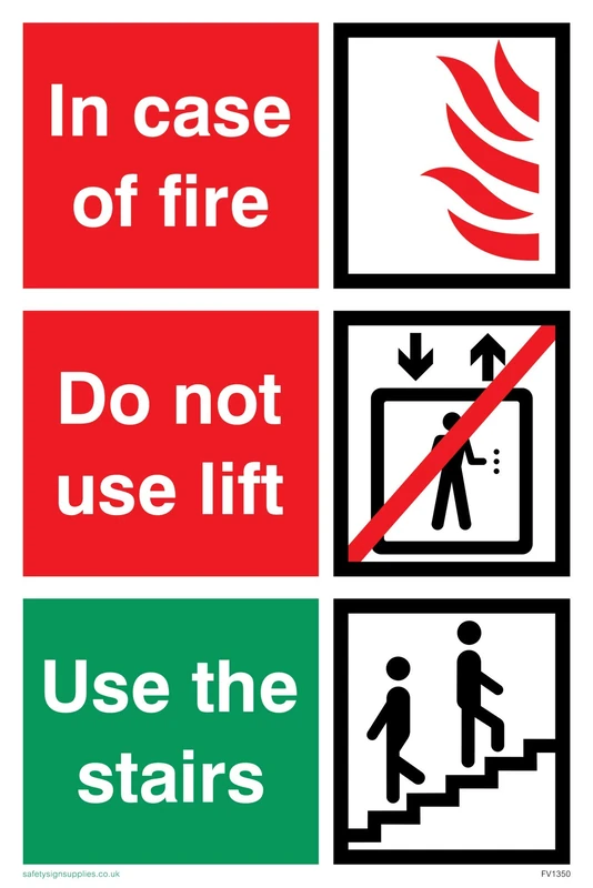 Viking Signs FV1350-A2P-AC "In case of fire; Do not use lift; Use the stairs" Sign, Composite, Aluminium, 600 mm H x 400 mm W - Image 1