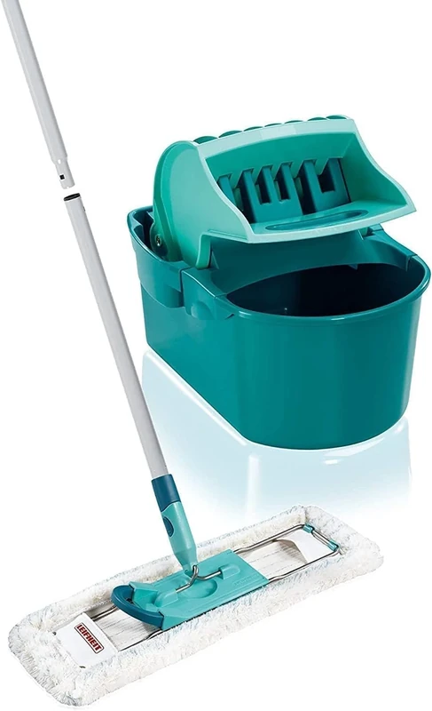 Leifheit Profi Compact Wringer Set, XL 42cm Flat Mop Head, 3-part Handle, Easy Wringing System, Turquoise