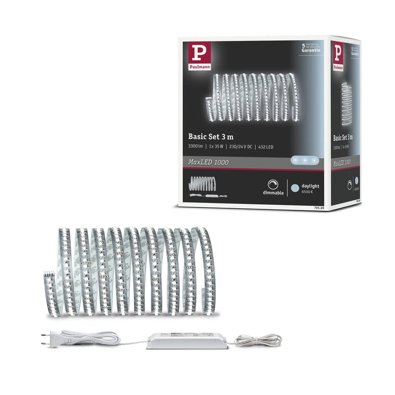 Paulmann 705.89 Function MaxLED 1000 Basic Set 3m Daylight White 34W 230/24V 60VA Silver 70589 LED Lighting Strip Light Strip Light Tube