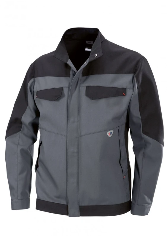 BP 2402-820-5332 Work Jacket, Stand-Up Collar, Concealed Press Stud Band, 320,00 G/M², Dark Grey/Black, Size 38/40N
