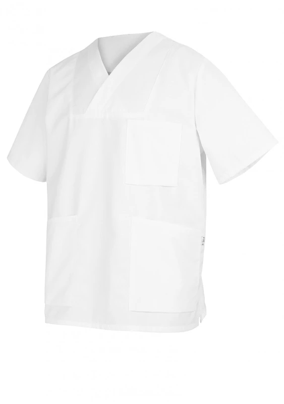 BP 1653-015-21-Mn, Unisex slip-on tunic, 1/2 sleeve, V-neck with overlap and 1 press stud 215,00 g/m², fabric blend white, Mn