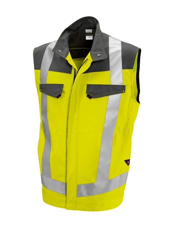 BP 2013-845-8653 Waistcoat, Stand-Up Collar, Concealed Zip, 270,00 G/M², Fabric Blend, Warning Yellow/Dark Grey, Size 41/43N