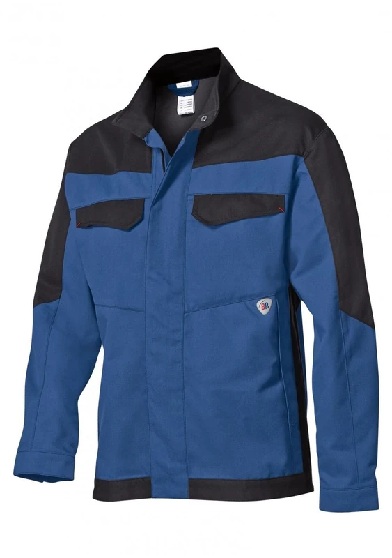 BP 2432-820-1332 Work Jacket, Stand-Up Collar, Concealed Zip And Press Stud Band, 320,00 G/M², Royal Blue/Black, Size 47/49N