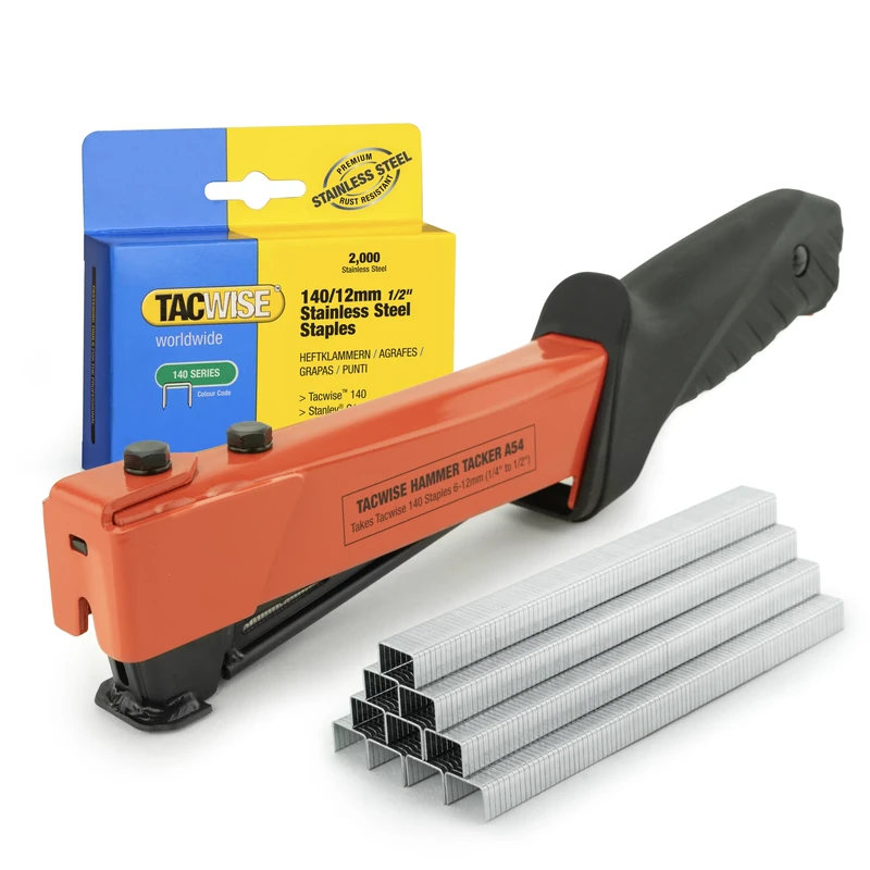 Tacwise 1262 A54 Heavy Duty Hammer Tacker with 2000 140/12mm Staples, Uses Type 140 / 6 - 12 mm Staples
