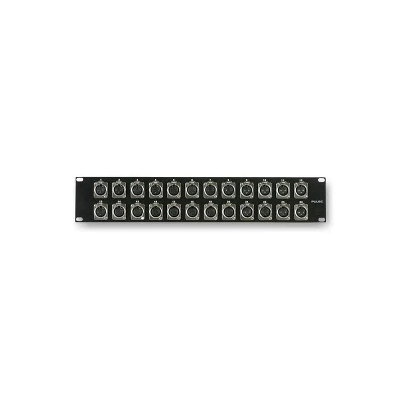 PULSE 2U Aluminium Rack Panel with 24 XLR Female Sockets – Pre-Loaded Patch Panel for Stage Boxes, Studios & Live Sound – Numbered Connectors, Solder Bucket Terminals – Black