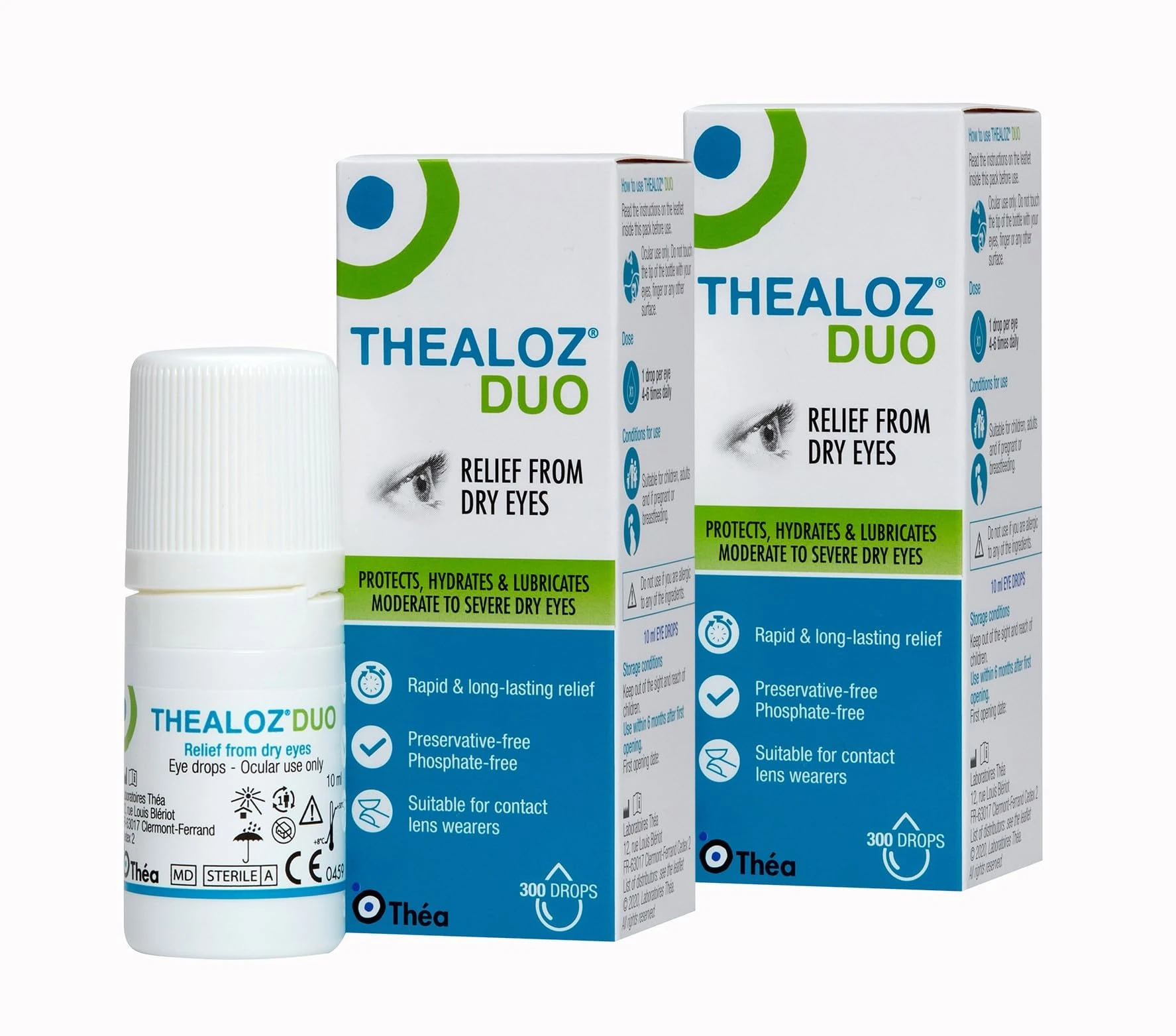 Thealoz Duo Eye Drops | Preservative-Free | Rapid Relief for Dry, Tired, Sore Eyes | Contact Lens Friendly | 2 Pack |10ml (600 Drops)