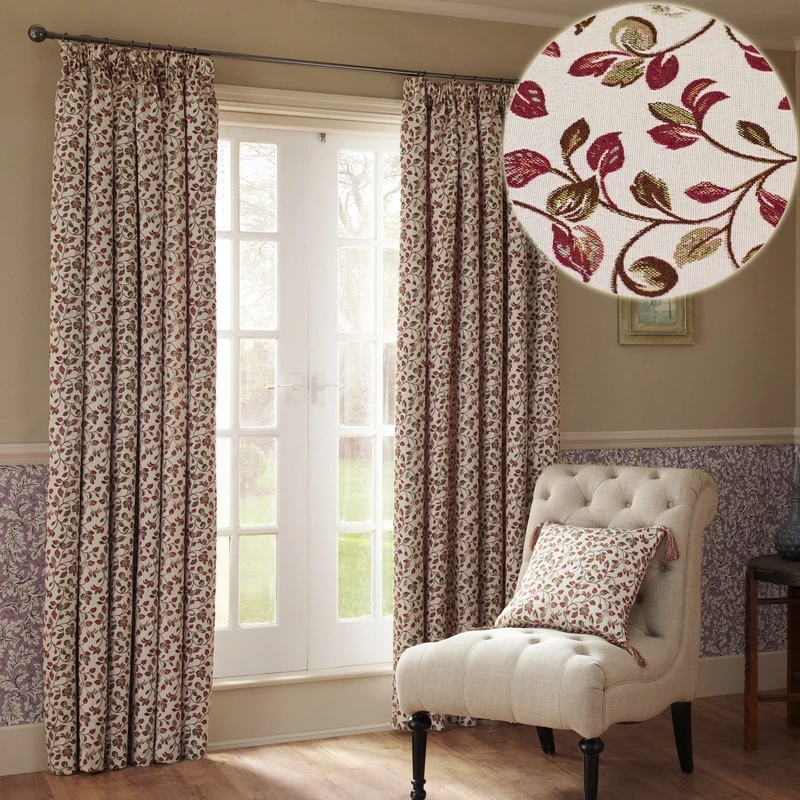 Just Contempo Tapestry Floral Pencil Pleat Lined Curtains, Purple, 46x90 inches