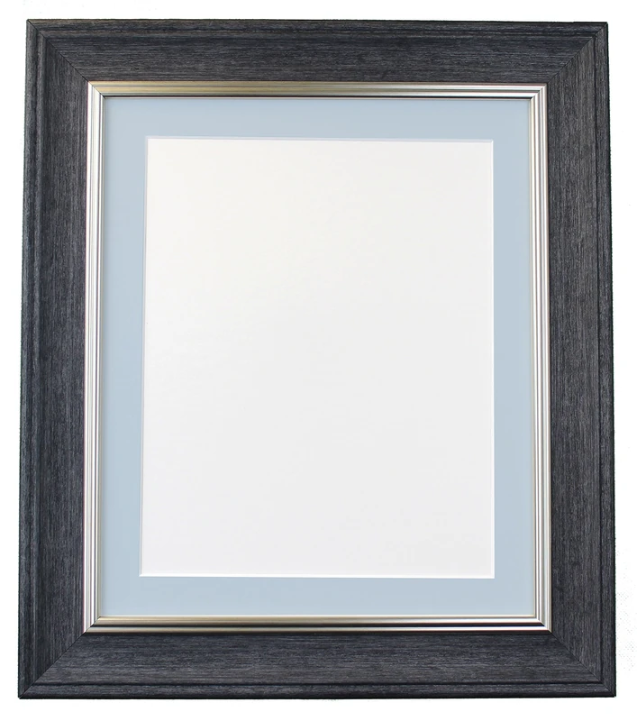 Scandi Vintage Charcoal Grey Picture Photo Frame with Blue Mount 50 x 70 cm cm Image Size 24 x 16 inch
