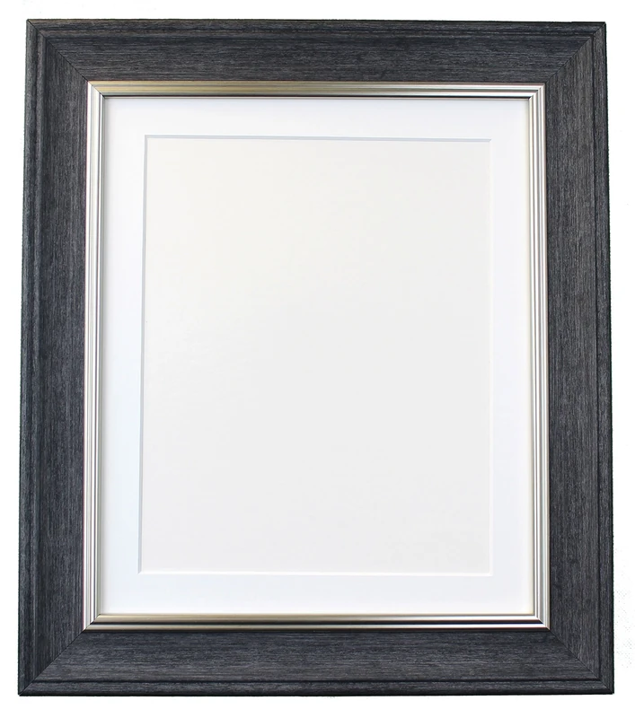 Scandi Vintage Charcoal Grey Picture Photo Frame with White Mount A1 Image Size A2