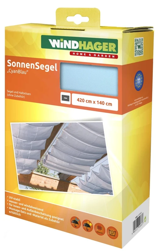 Windhager 10883 rope-pull sun sail 420 x 140 cm, cyan blue