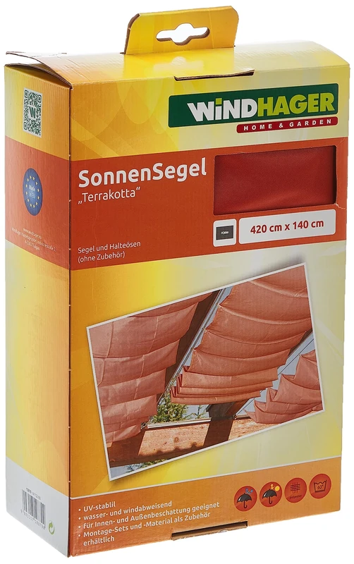 Windhager 10879 rope-pull sun sail 420 x 140 cm, terracotta