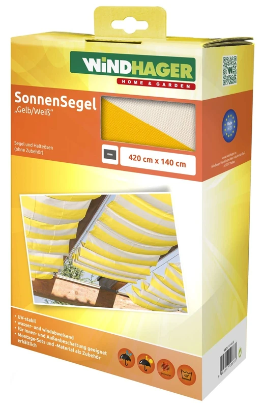 Windhager 10873 rope-pull sun sail 420 x 140 cm, yellow/white