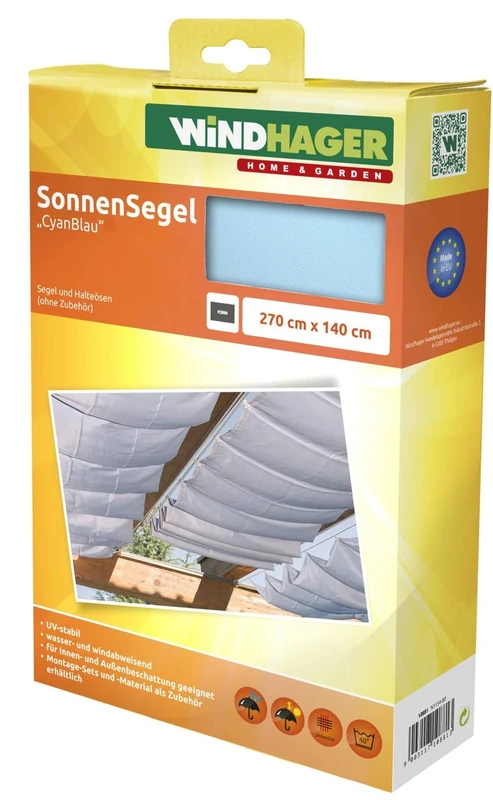 Windhager 10881 rope-pull sun sail 270 x 140 cm, cyan blue