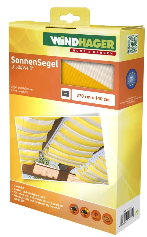 Windhager 10875 rope-pull sun sail 270 x 140 cm, yellow/white