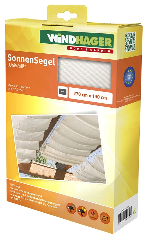 Windhager 10874 rope-pull sun sail 270 x 140 cm, uni-white