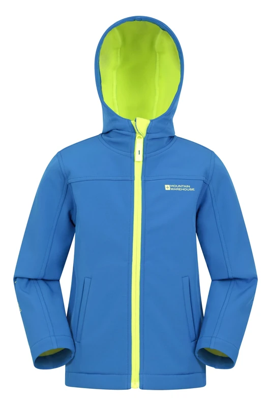 Mountain Warehouse Exodus Kids Softshell Jacket - Breathable Childrens Jacket, Showerproof Girls Coat, Fleece Lined Boys Hoodie, Wind Resistant - for Travelling, Cobalt, 11-12 Years