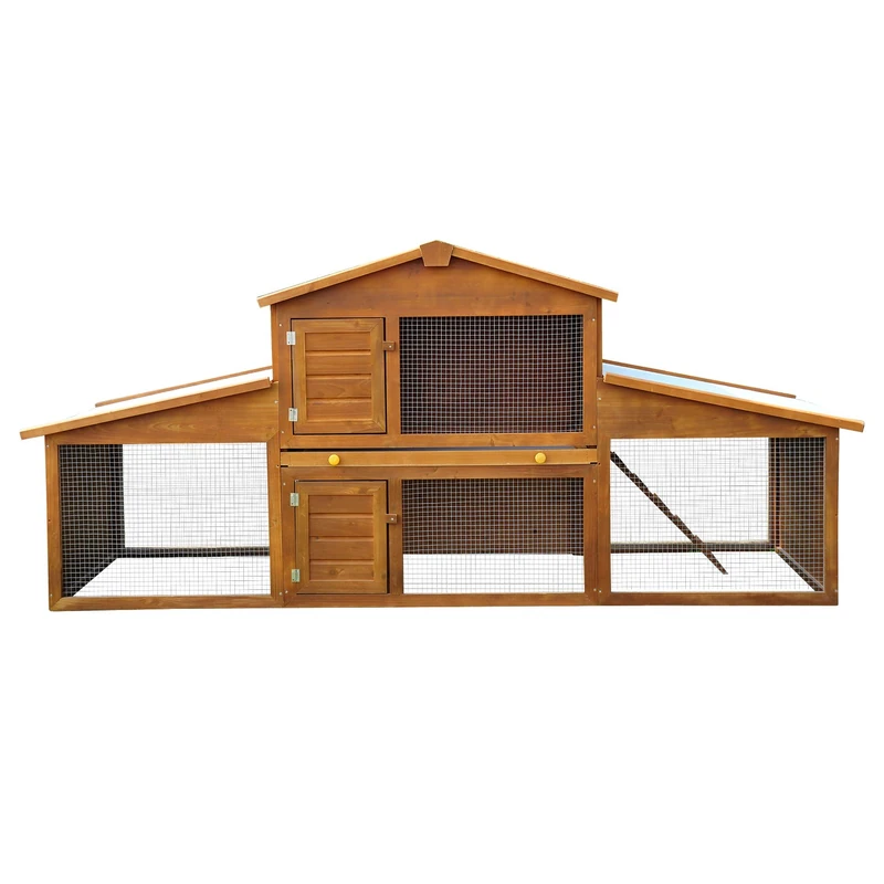 PawHut EXTRA LARG RABBIT GUINEA PIG HUTCH HOUSE CAGE PEN WOODEN (215x63x100cm)