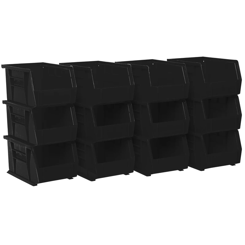 Akro-Mils 30237 AkroBins Plastic Storage Bins, Space-Saving Stackable Bins for Garage, Pantry, Craft Organization, 22.86 cm x 15.24 cm x 12.7 cm, Black, 12-Pack
