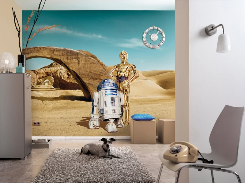 Komar 8-484 Star Wars Lost Droids R2-D2 C-3Po Wallpaper Mural, Vinyl, Multi-Colour, 8-Piece