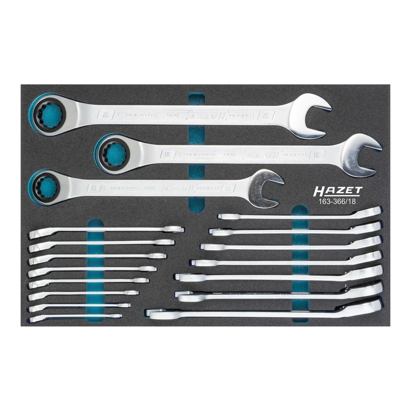 HAZET 163-366/18 12-Point Profile Ratcheting Combination Wrench Set - Multi-Colour