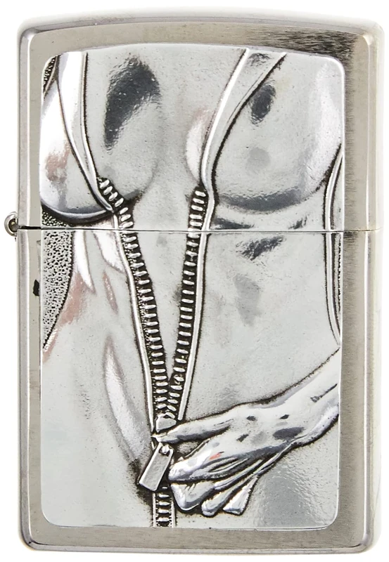 ZIPPO - Chrome Brushed - Zipper Girl, Emblem - gasoline Windproof lighter, refillable, in gift box