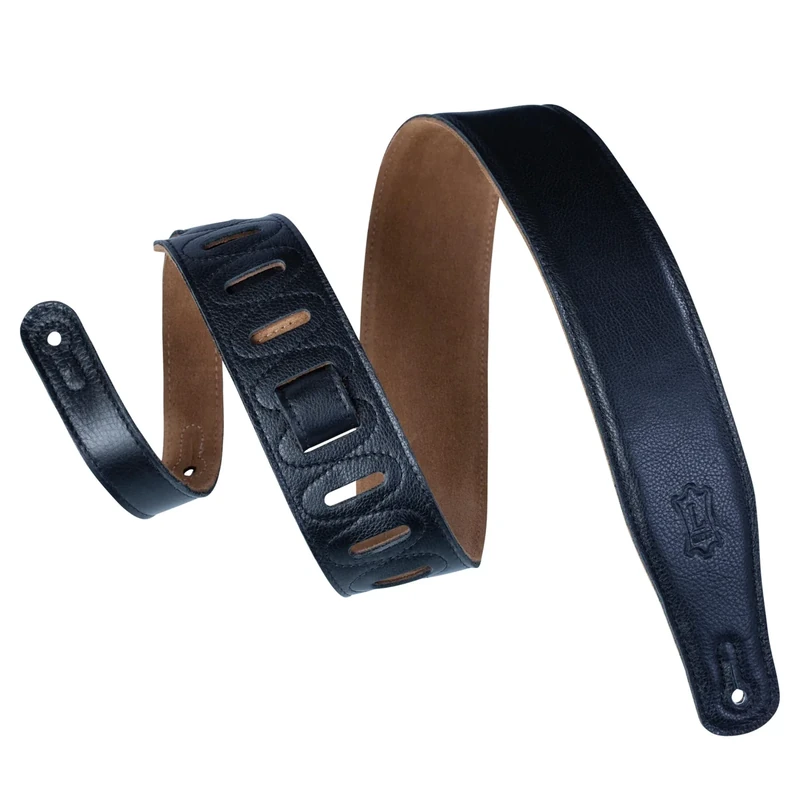 Levy's Leathers 2.5" Extra-Long and Padded Garment Leather Guitar Strap; Adjustable 37" - 63"| Black (M26GF-XL-BLK)