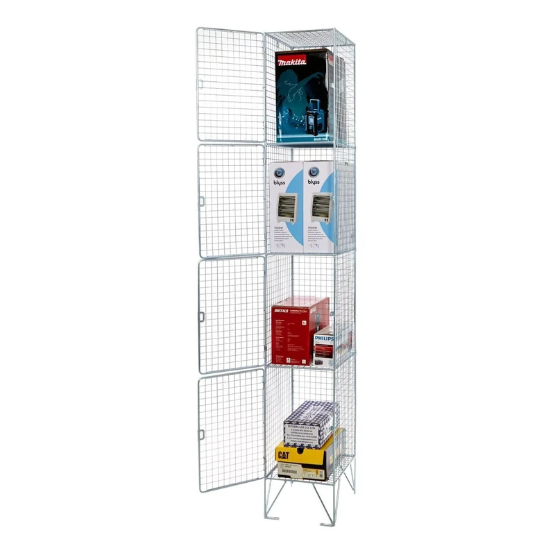 Seco 4 Door Wire Mesh Locker with 4 Compartments - Zinc Plate Finish