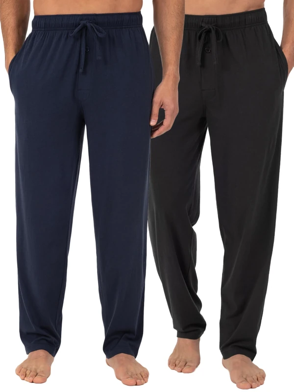 Fruit of the Loom mens2457803FOLExtended Sizes Jersey Knit Sleep Pant Solid Pajama Bottom - Black - Medium