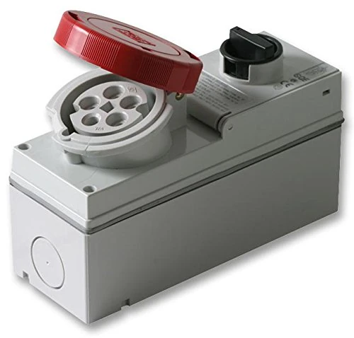 PRO POWER 32A 415V Switched Interlocked Vertical CEE Socket, 3P+N+E, Red – SQE3265.5C