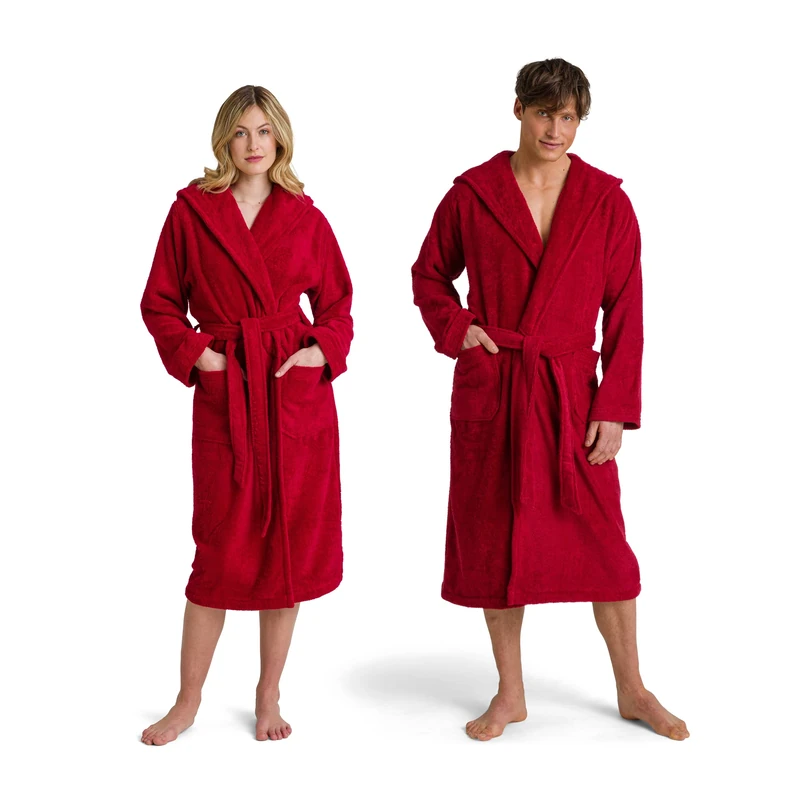 Möve Superwuschel hooded bathrobe in size XS made of 100% cotton, ruby