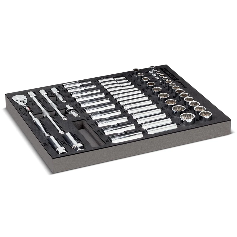 Powerbuilt 54 Piece Socket and Ratchet Tool Set, Extension Bars, Deep and Shallow Sockets, Organizer Tray, Pro Tech Series - 949005