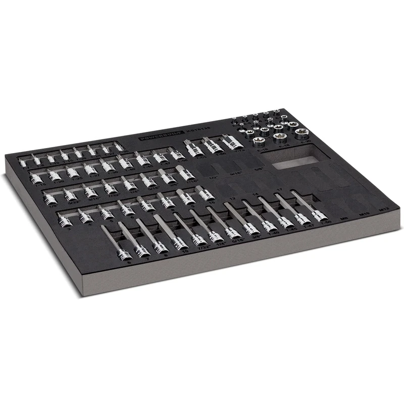 Powerbuilt 64 Piece Bit Socket Set, Hex, Torx, Specialty Bits, Up to 4 Inch Length, Long Reach E-Torx, Laser-Cut Organizing Tray, 949010