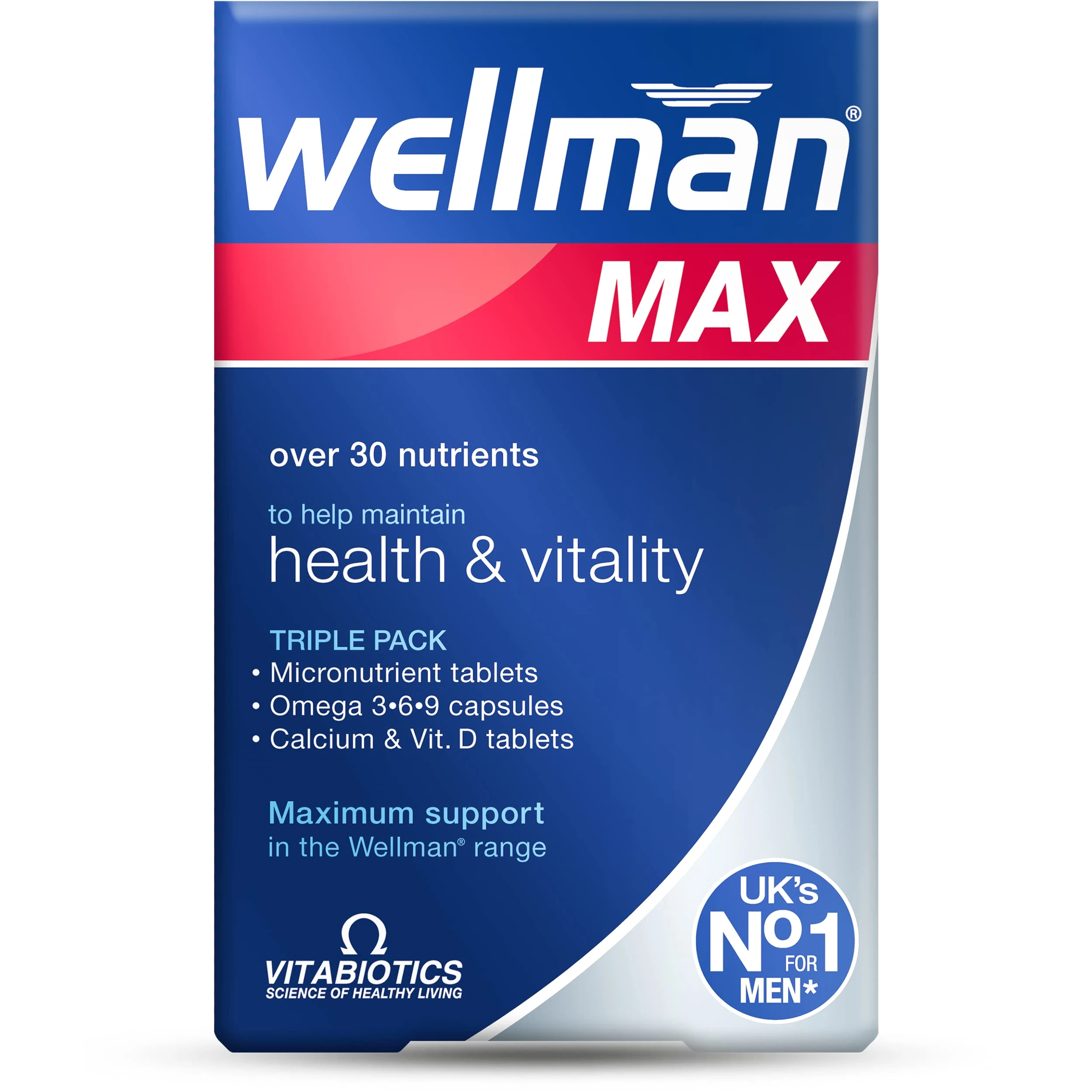Wellman Max - Multivitamin Tablets for Men Formula Mix with Maximum Support for Energy, Immune System, Testosterone Level, Bone Health, Brain Health,Heart Health and Vision Health,