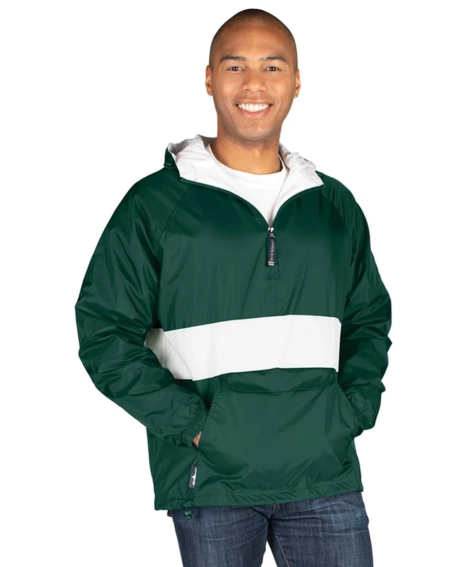 Charles River Apparel Women's Wind & Water-Resistant Pullover Rain Jacket (Reg/Ext Sizes) Windbreaker, Forest/White, Large - Image 1