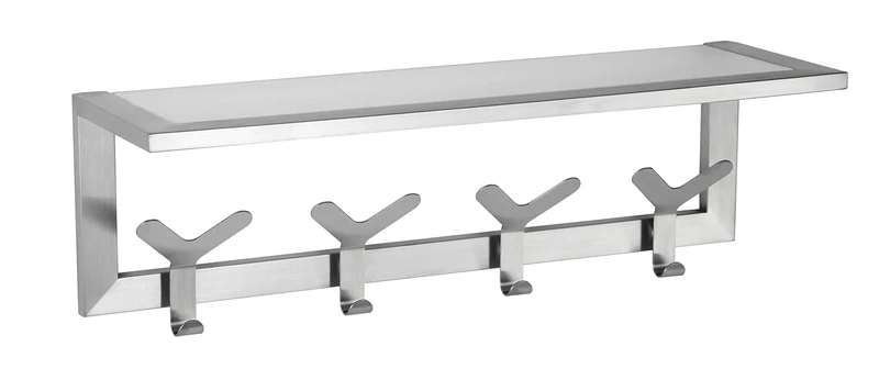 Cortesi Home Milton Contemporary Stainless Steel Multipurpose Hook Rail/Rack with Glass Shelf, Brushed Aluminum, CH-BR798109