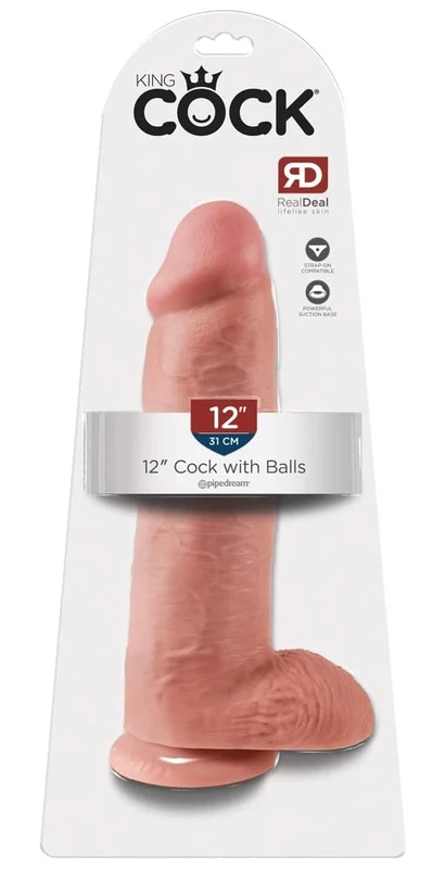 King Cock Flesh Dildo with Balls, 30.48 cm, Flesh
