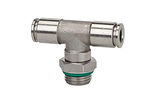 T-plug fitting, rotating, G 1/4 a., for hose outside diameter 8 mm, working pressure max. 15 bar, stainless steel 1.4404