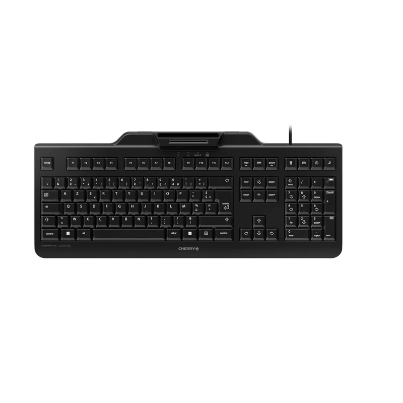 CHERRY KC 1000 SC, Wired Security Keyboard with Integrated Card Reader, French Layout (AZERTY), Plug & Play (USB-A), Flat Design, Black