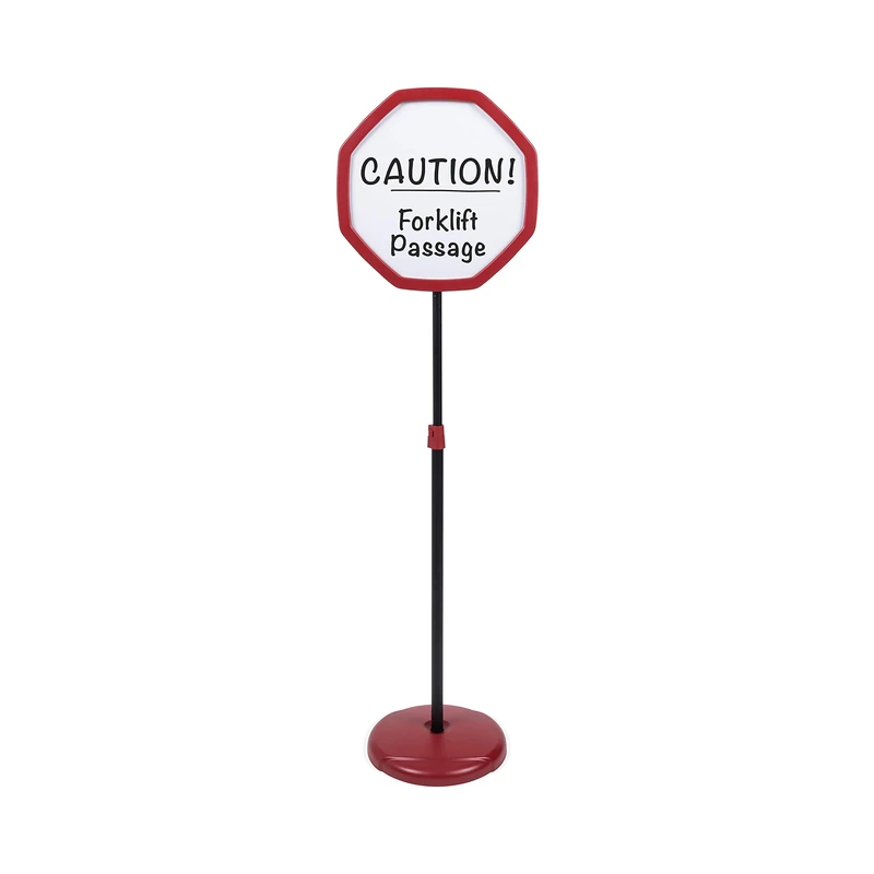 Bi-Office Floor Safety Sign, Magnetic Octagonal, Drywipe Surface, Red, Adjustable, 30 x 165 cm