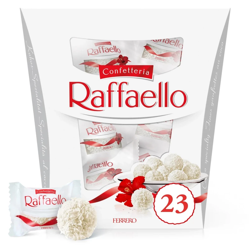 Ferrero Raffaello Pralines, Valentines Chocolate Gifts for Women and Men, Coconut Speciality with Coconut Filling and a Whole Almond, Box of 23 (230g)