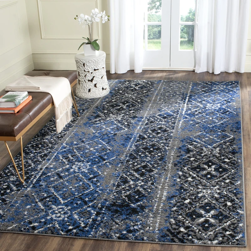 Safavieh Contemporary Bohemian Indoor Woven Rectangle Area Rug, Adirondack Collection, ADR111, in Silver/Multi, 183 X 274 cm for Living Room, Bedroom or Any Indoor Space