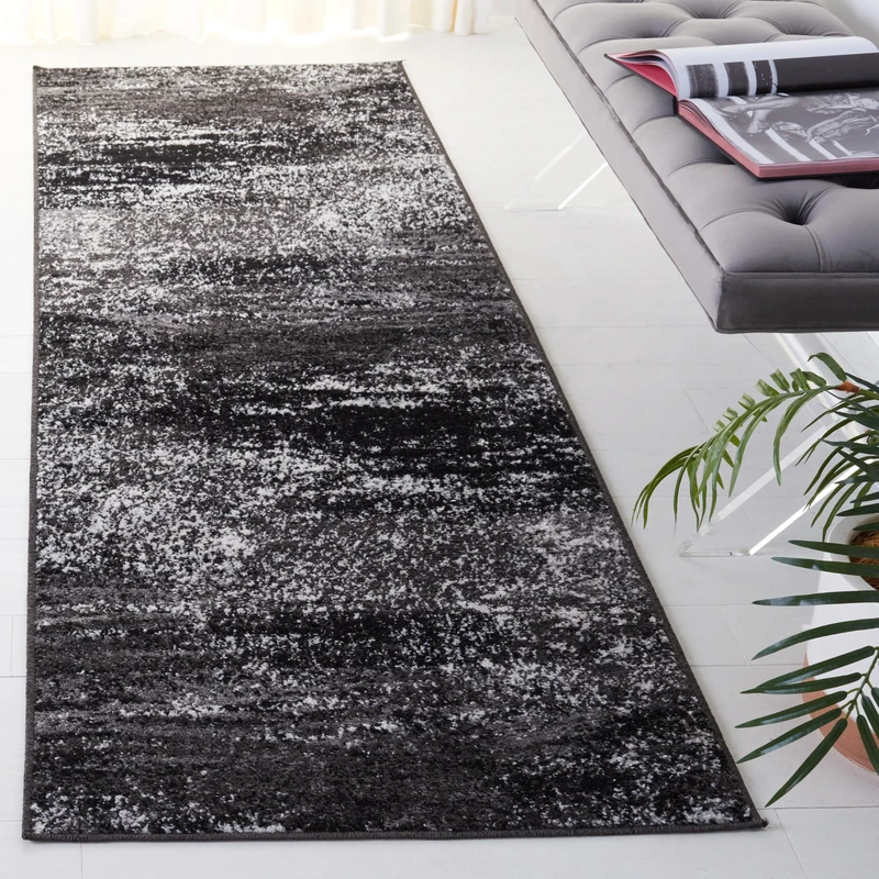 Safavieh Modern Abstract Indoor Woven Runner Area Rug, Adirondack Collection, ADR112, in Silver / Black, 76 X 244 cm for Living Room, Bedroom or Any Indoor Space