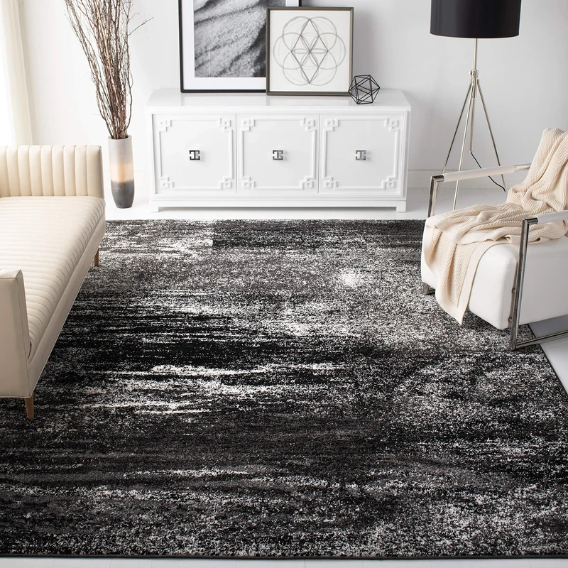 SAFAVIEH Area Rug 8x10 - Adirondack Collection - Large - Silver & Black, Modern Abstract Design, Non-Shedding & Easy Cleaning, Ideal for Living Room, Bedroom, Office, Dining Space (ADR112A)