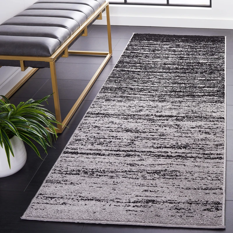Safavieh Modern Ombre Indoor Woven Runner Area Rug, Adirondack Collection, ADR113, in Silver / Black, 76 X 244 cm for Living Room, Bedroom or Any Indoor Space