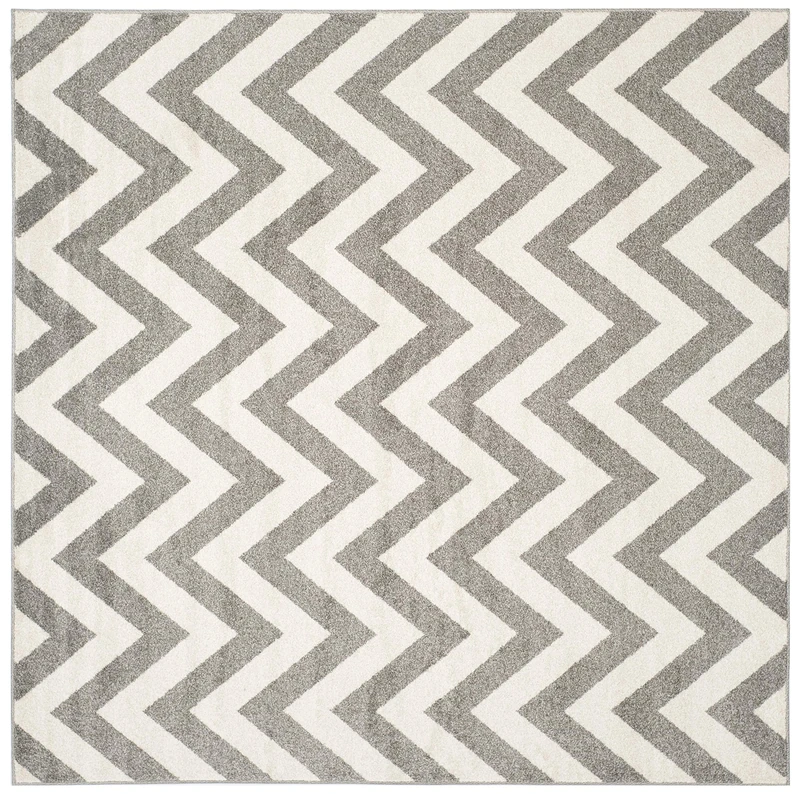 Safavieh Chevron Indoor/Outdoor Woven Square Area Rug, Amherst Collection, AMT419, in Dark Grey / Beige, 213 X 213 cm for Garden, Patio or Any Outdoor Space