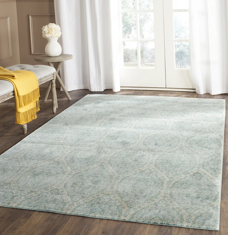 Safavieh Craft Art-Inspired Indoor Woven Rectangle Area Rug, Valencia Collection, VAL206, in Alpine Blue / Cream, 152 X 244 cm for Living Room, Bedroom or Any Indoor Space